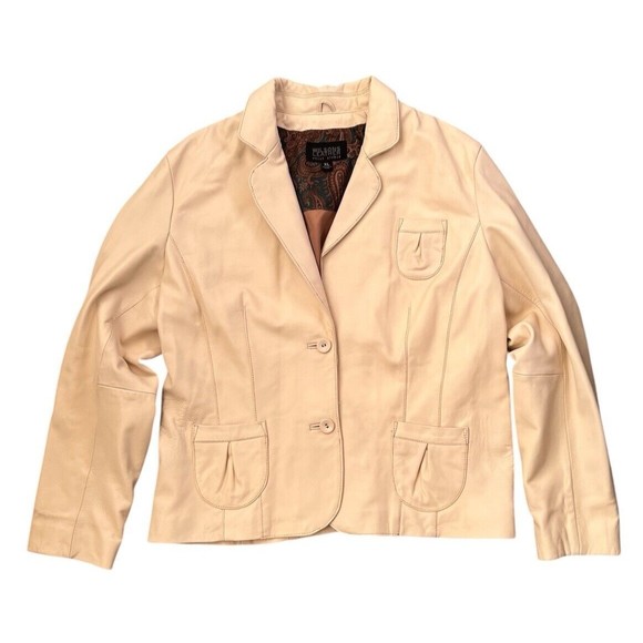 Wilsons Pelle Studio Cream Off White Leather Button Front Jacket Womens Size XL - Picture 1 of 9